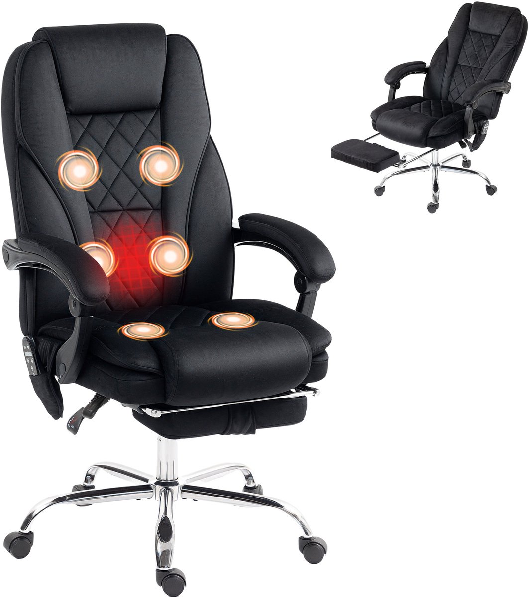 Vinsetto Massage Office Chair-Samt (Polyester)-72L x 67B x 111-119H cm-Schwarz
