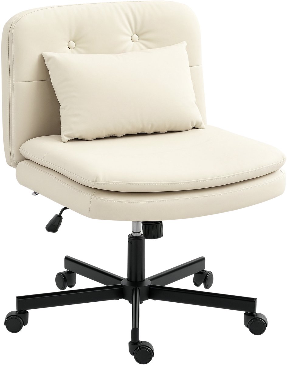 HOMCOM Office Chair-Kunstleder, Metall-63L x 67B x 83-93H cm-Beige