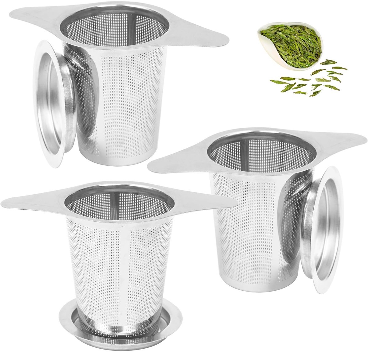 SolidKeus - 3 Stuks RVS Theefilters met Deksel en Breed Handvat