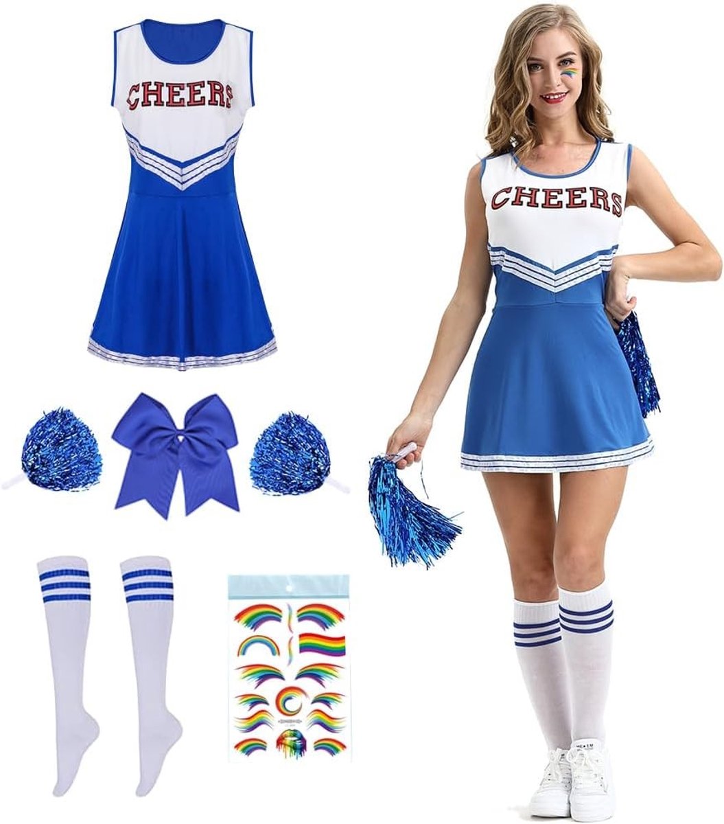 Cheerleader Kostuum voor Vrouwen met Pompoms en Franje - Perfect voor Halloween, Carnaval en Cosplay