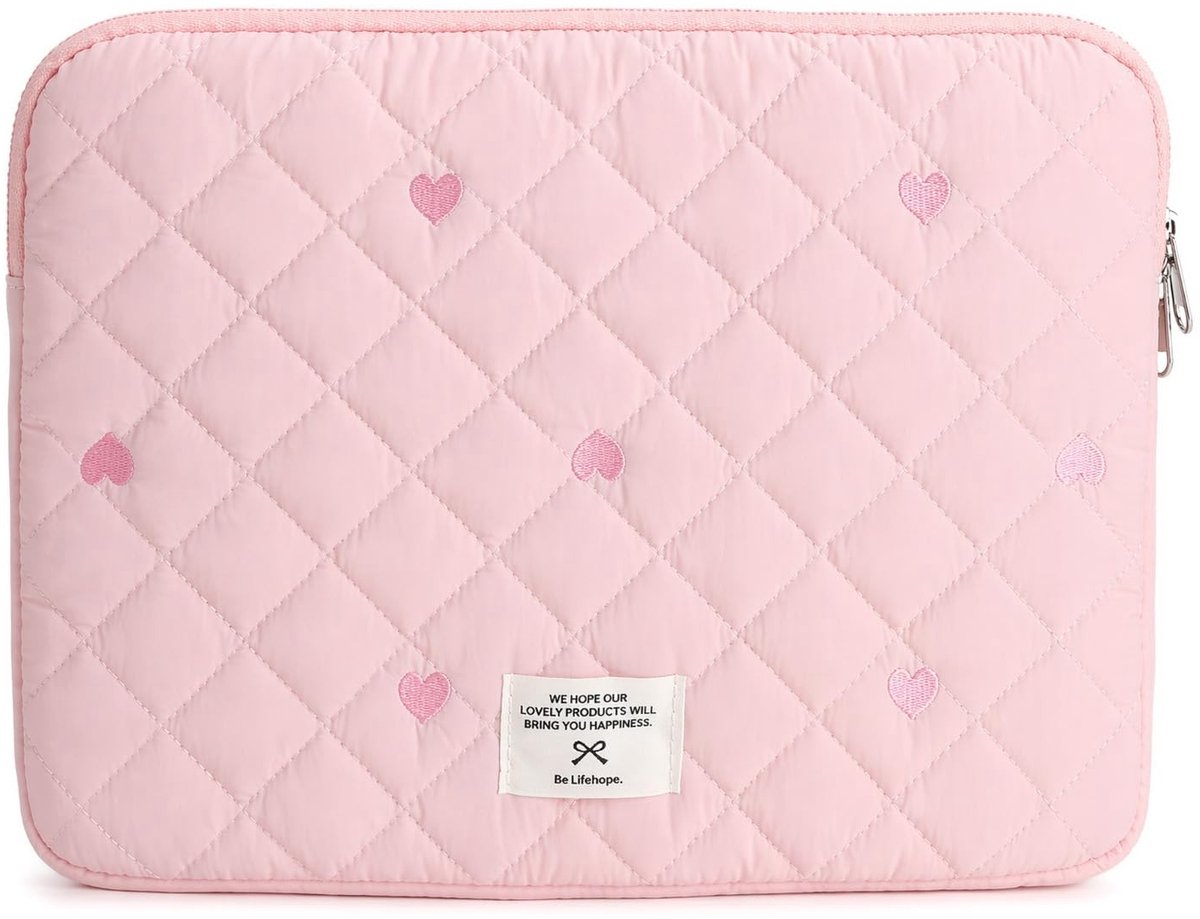 SolidKeus - Roze Laptoptas voor 10-11 Inch Laptops met Hartborduurwerk