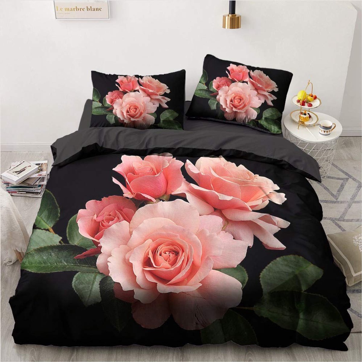 SolidKeus - Beddenset 135x200cm Roze Bloemen met 1 Kussensloop 80x80cm