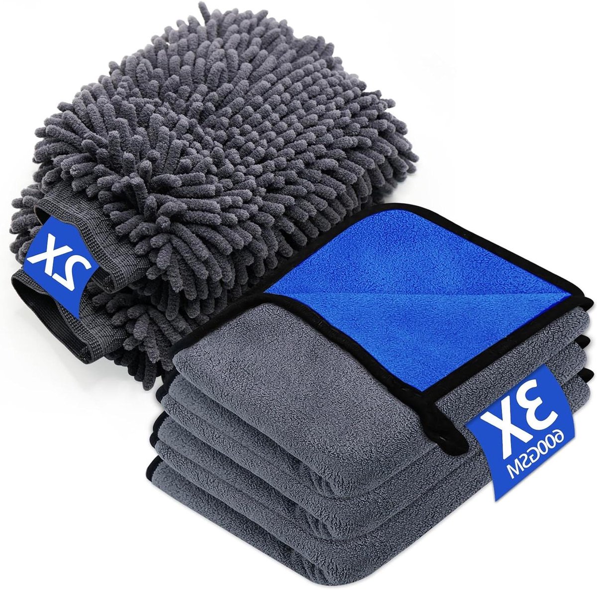 Autoreinigingsset - Microvezeldoeken - Auto poetsen - Extra absorberend - 5 delig - Blauw