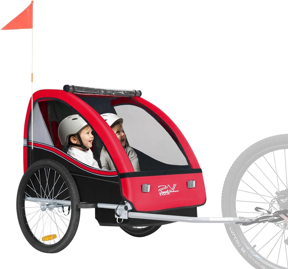 Kinderfietskar - Fietsaanhanger - Kinderen Vervoeren - Stalen Frame - 2 Kinderen - Rood