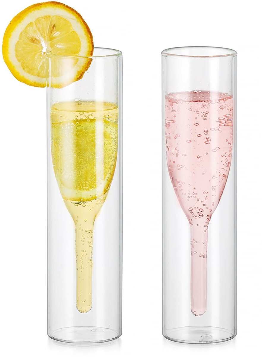 SolidKeus - Set van 2 Dubbelwandige Champagneglazen van Kristal