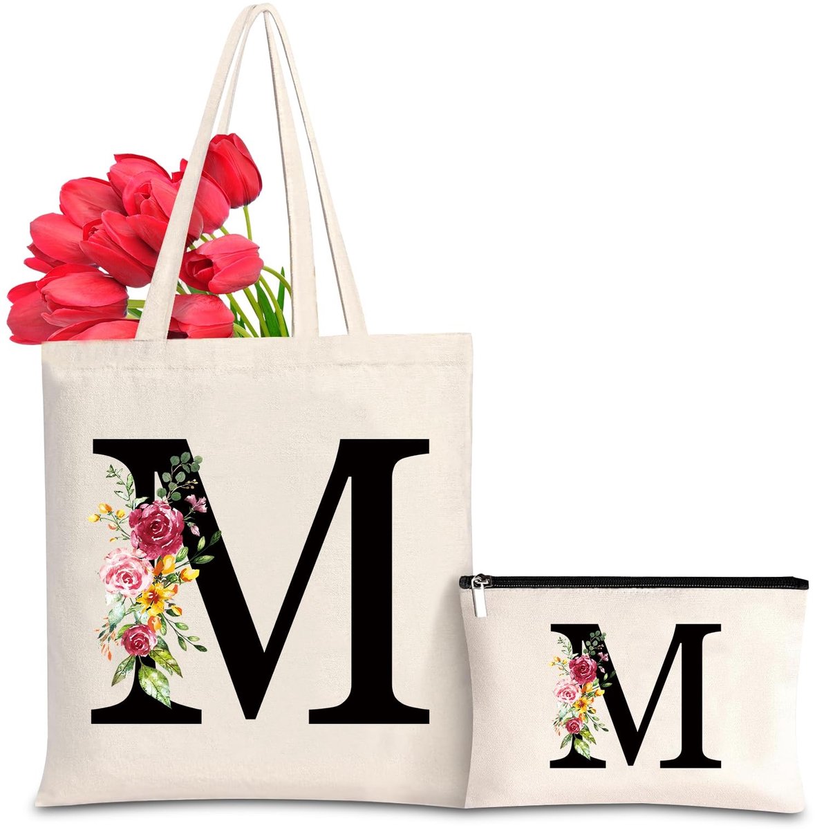 SolidKeus - Canvas Tas met Bloem Initialen voor Vrouwen