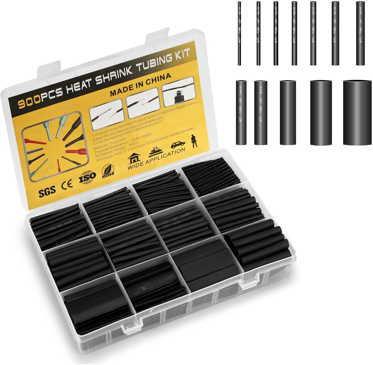 SolidKeus - 900-Piece Heat Shrink Tubing Set voor Elektrische Isolatie en Verbindingen