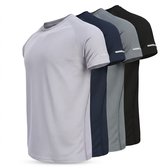 Grijs, donkerblauw, zwart en wit tennisshirt heren – sportshirt trainingsshirt ademend lichtgewicht vochtafvoerend snel drogend korte mouwen reflecterende details gymshirt hardlopen fitness set van 4 stuks XXL