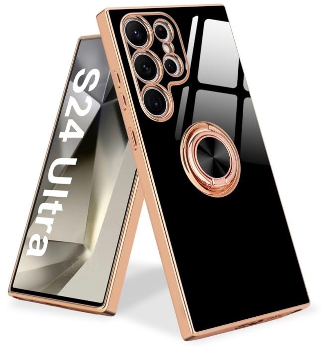 SolidKeus - Beschermhoes voor Samsung Galaxy S24 Ultra met Ringhouder en 360° Rotatie