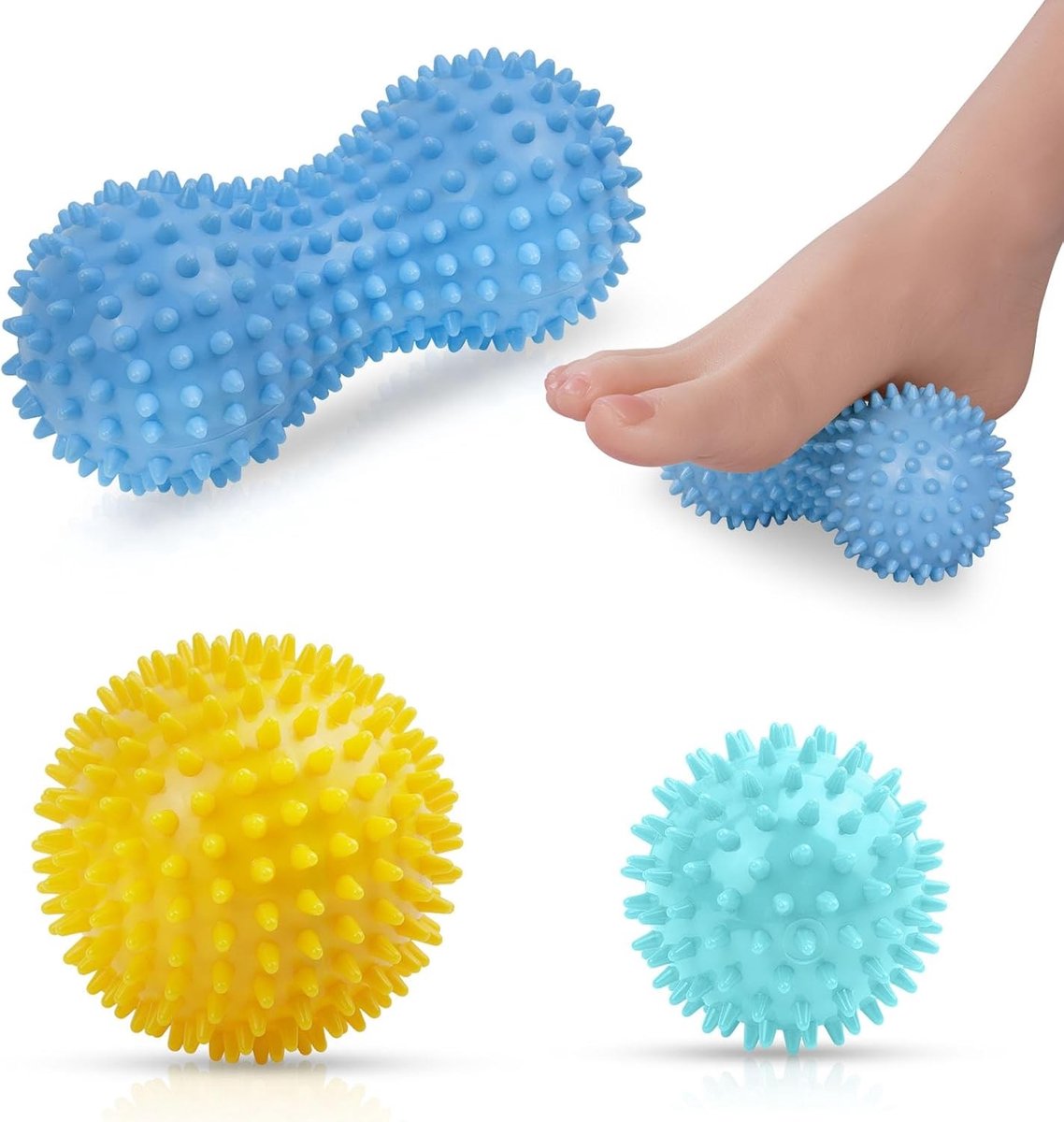 Set van 3 Spiky Massageballen voor Lichaam en Voeten, Ideaal voor Triggerpoint Therapie, Myofasciale Ontspanning en Plantar Fasciitis Behandeling