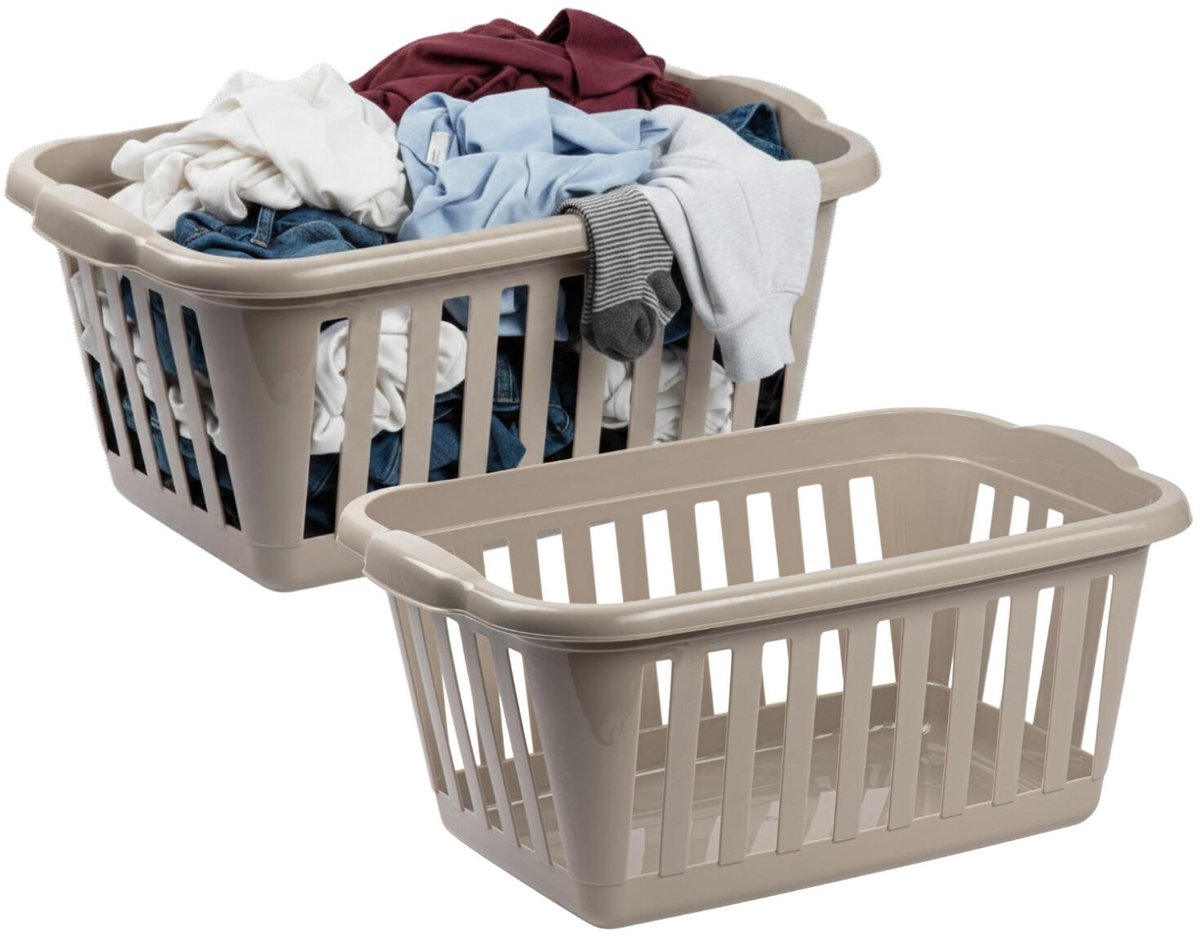Storage Solutions Wasmand van 40 liter - 2x - 60 x 40 x 26 cm - - taupe - kunststof - wasgoed manden - huishouden