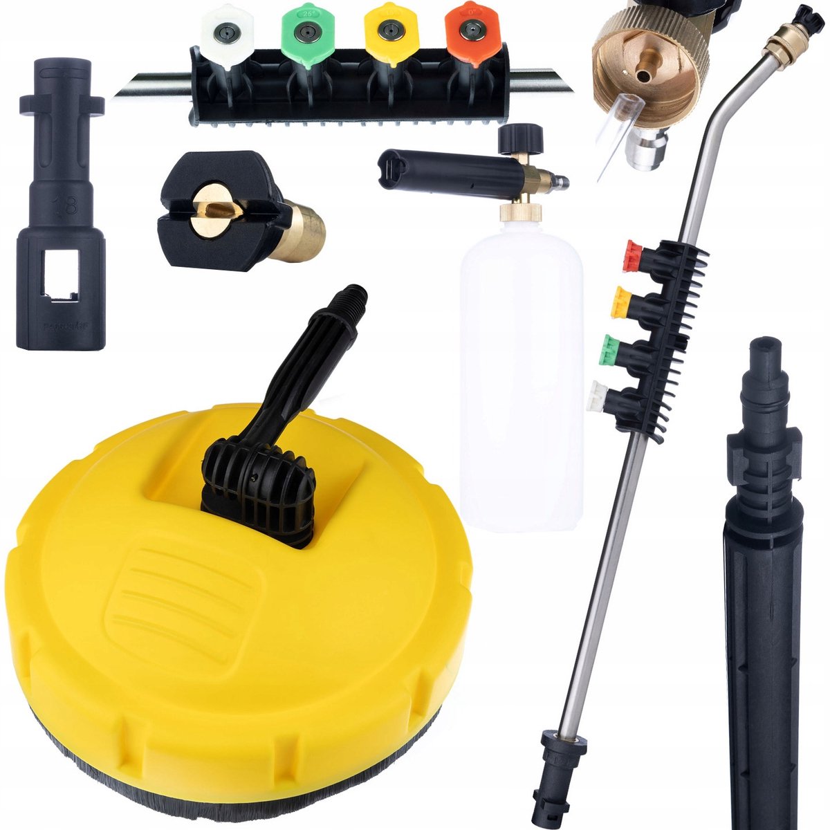 Rosfix T-Racer Straatborstel Set - Hogedruklans 1/4" 15° - 5 Spuitmonden - Schuimpistool 1000ml - Geschikt voor Kärcher, Bosch