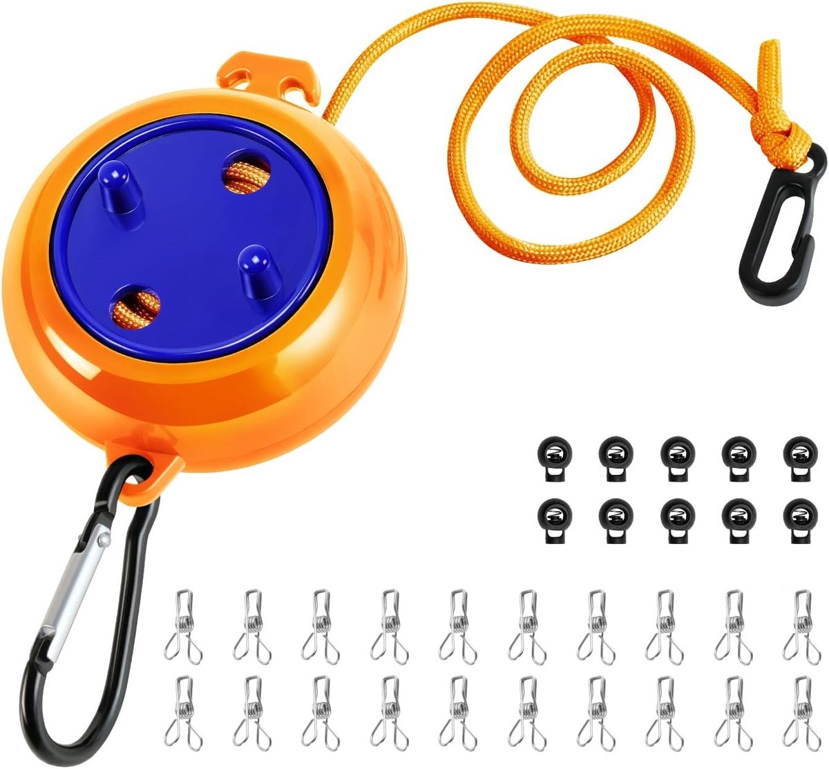 Waslijn uittrekbaar - Wit - 8 meter - Nylon Drooglijn met Haken en Clips - Voor Reizen en Outdoor
