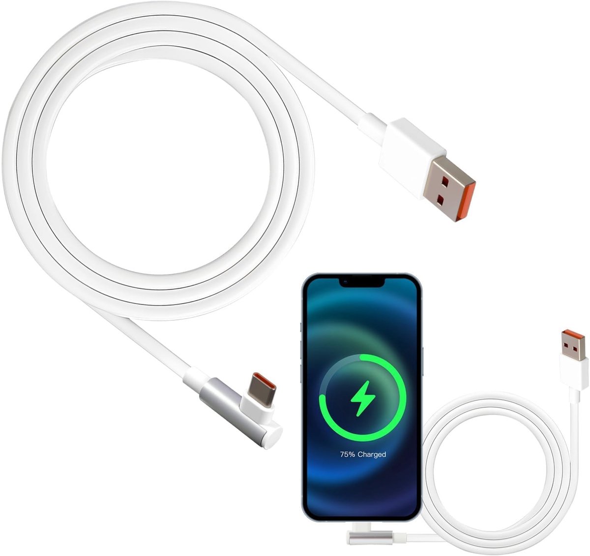 Omgoods - USB C Oplaadkabel 120W met 90 Graden Hoek, Turbo Snellader 1.8m