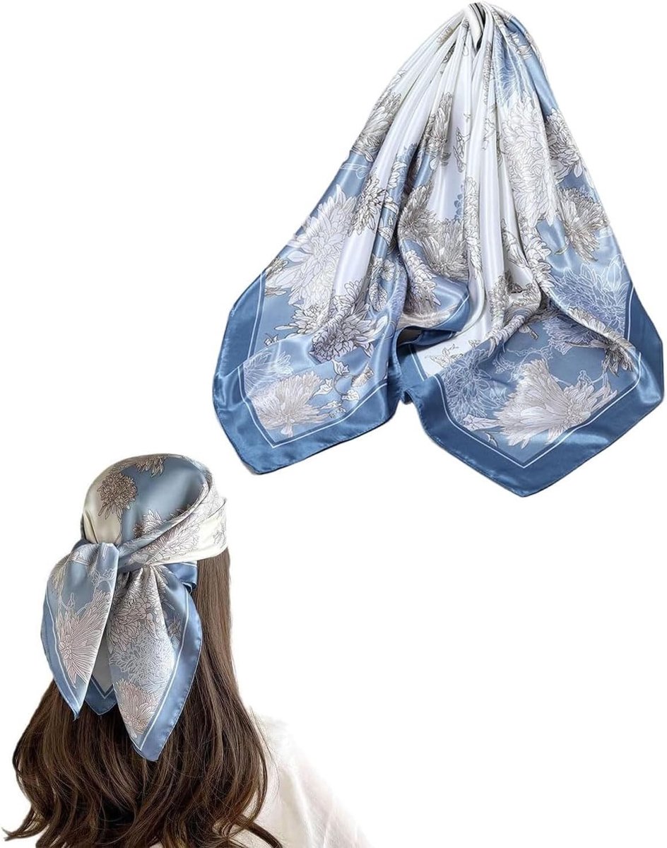 Elegante 90x90 cm Dames Sjaal van Seidenimitat - Grote Vierkante Haaraccessoire, Bandana en Neckerchief in Blauw