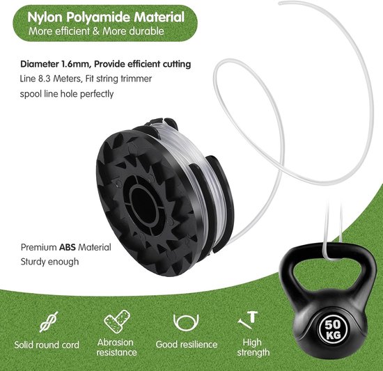 8 trimmerspoelen + 2 spoelkappen geschikt voor Parkside 13600210 - Reserveonderdelen voor Parkside-trimmers (compatibel met LIDL PRTA 20-Li C3 A1B2, PRT 550 A1 A3, PRT 300 A1)-8*8*3.5cm — afbeelding 3