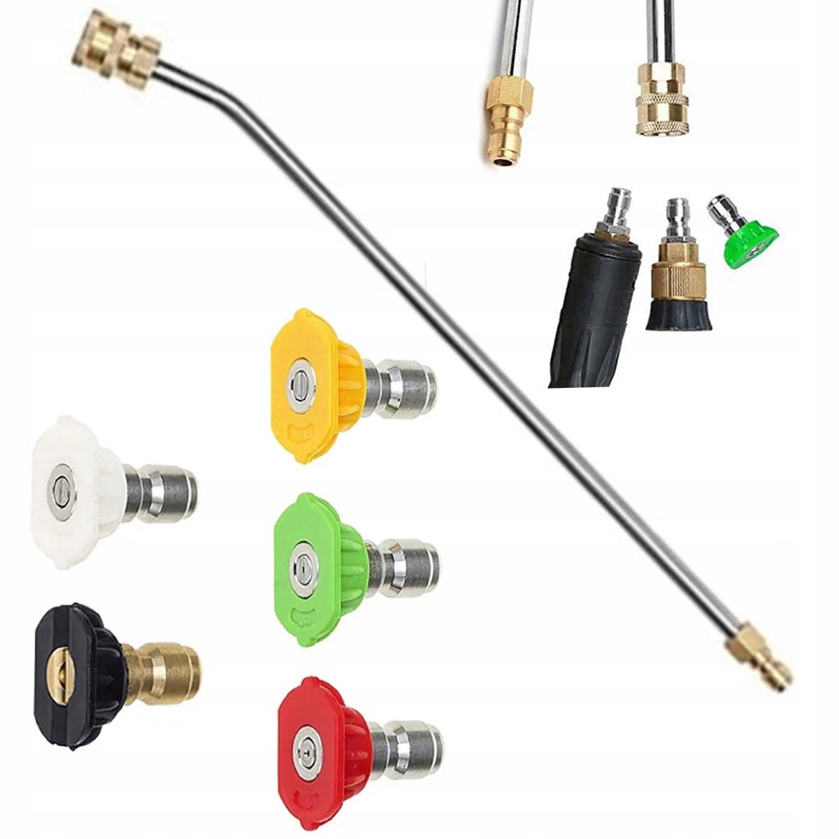 Rosfix Spuitmond Set Hogedruklans 1/4" 34cm Gebogen 30° - 5 Spuitmonden Snelkoppeling