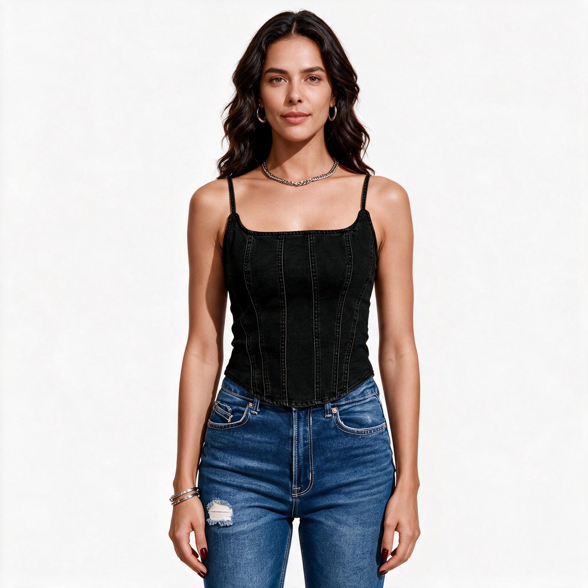 Imily Bela Dames Denim Bustier Top met Brede Bandjes