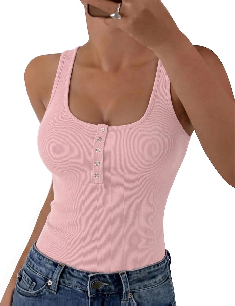 Tanktop dames U-hals mouwloos bovenstuk zomer basic shirt slim fit geribbelde tops sexy