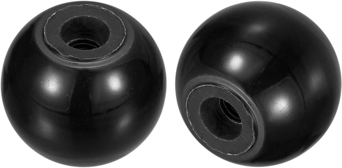 2 stuks kogelknoppen met schroefdraad, duroplast, fenolbal, binnendraad M6 25 mm, diameter kogelhandgrepen voor ronde werking, voor handgreep machinehendel, zwart