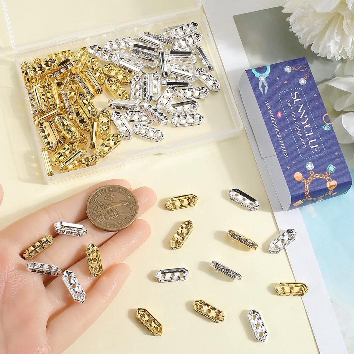 1 doos 100 stuks strass spacer kralen 3 gat kraal connector bulk zilver goud ovale legering metalen staaf link rechthoekige kralen voor sieraden maken benodigdheden DIY Multi Strand Craft