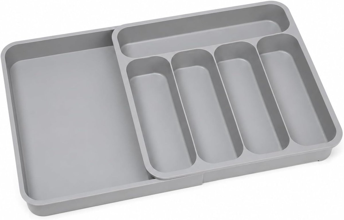 Bestekbak voor laden, 34,5 x 32,5 cm, lade-inzetstuk keuken, uitbreidbaar tot 52,5 cm, bestekorganizer, kunststof bestekinzet voor lepel/vorken/messen