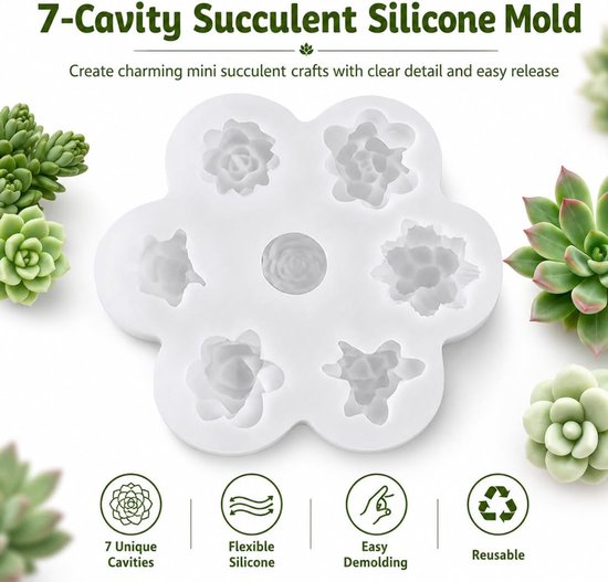 Vorm voor vetplanten, 7-voudige verdieping, kaarsgietvorm van siliconen, 12 x 10,5 cm, gietvorm voor doe-het-zelf aromakaarsen, zeep, chocolade en harsdecoratie — afbeelding 4