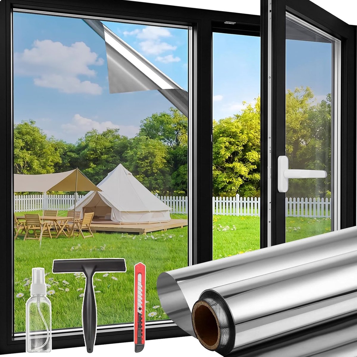 Raam 60 x 400 cm Zilver, Licht Klevende Raamfolie Privacy, Zonwerend & Warmtewerend, UV Bescherming, Helder Uitzicht, Binnen Buiten