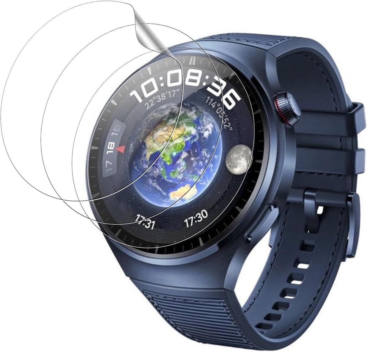 Displaybeschermfolie voor Huawei Watch 4 Pro, 3 stuks HD krasbestendige displaybeschermfolie van TPU, flexibel, aanraakgevoelig en zonder luchtbellen, met uitlijningsframe