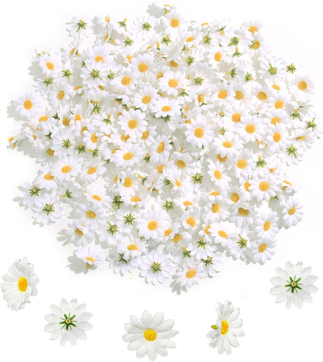 200 stuks kunstmatige bloemhoofden kunstmatige madeliefjesbloemhoofden, zijden kunstmatige gerber-madeliefjesbloemhoofden, mini nepbloemenkoppen voor doe-het-zelf kranscadeau, bruiloft