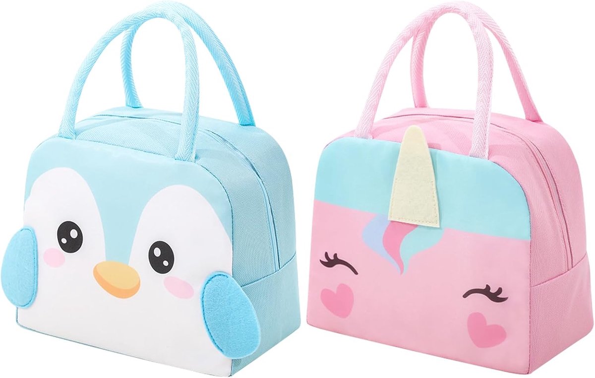2 stuks kinderlunchtas voor meisjes en jongens, studenten, draagbare lunchbox, kleine opvouwbare waterdichte lunchtas voor vrouwen, mannen, werk, school, kantoor, picknick, snacktas