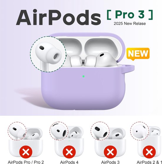 R-fun voor AirPods Pro 3 hoesje (2025), zachte siliconen beschermhoes compatibel met Apple AirPods Pro 3e generatie Generatie voor vrouwen en mannen met reinigingsset en sleutelhanger, banaanviolet — afbeelding 5