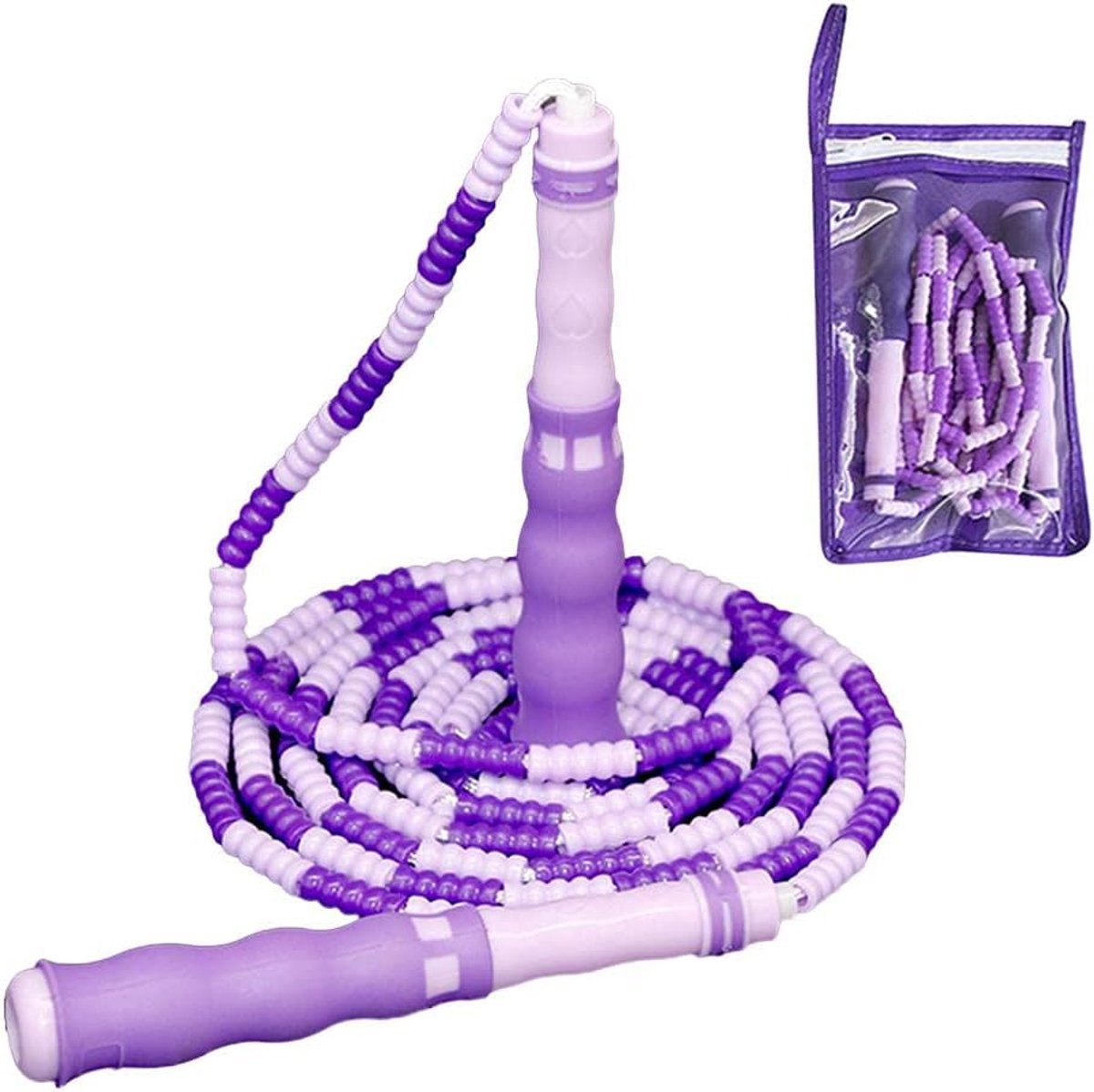 -Touw, Verstelbare Zachte Kralen Gesegmenteerd Jump Touw Hoge Snelheid Rotatie Anti Slip Handgreep voor Kinderen Volwassenen Gewichtsverlies (Paars [soft bead upgrade]