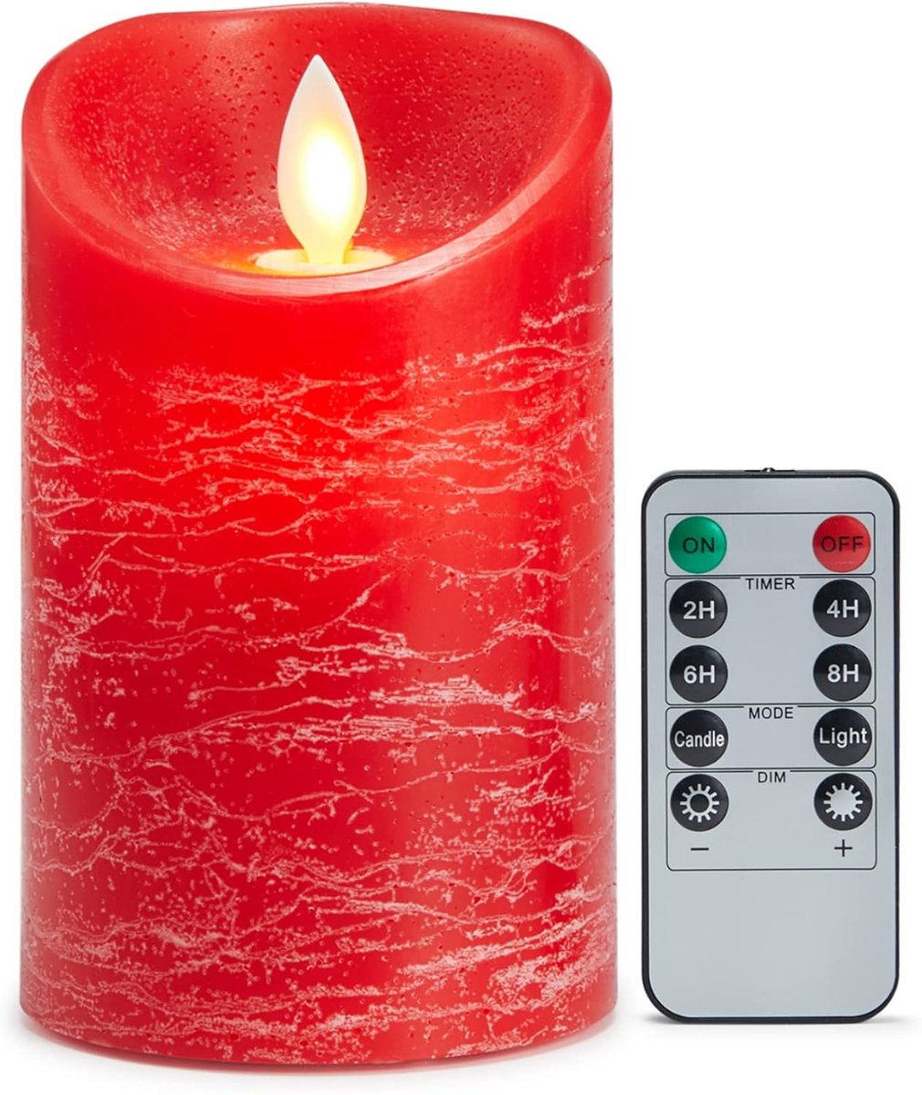 LED Kaarsen met Afstandsbediening, Kaarsen op Batterijen, Kerstkaarsen, Flikkerende LED-Kaarsen, Realistische Dansende Vlammen, voor Thuis, Bruiloft, Feest, Kerstmis (12.5cm Rood)