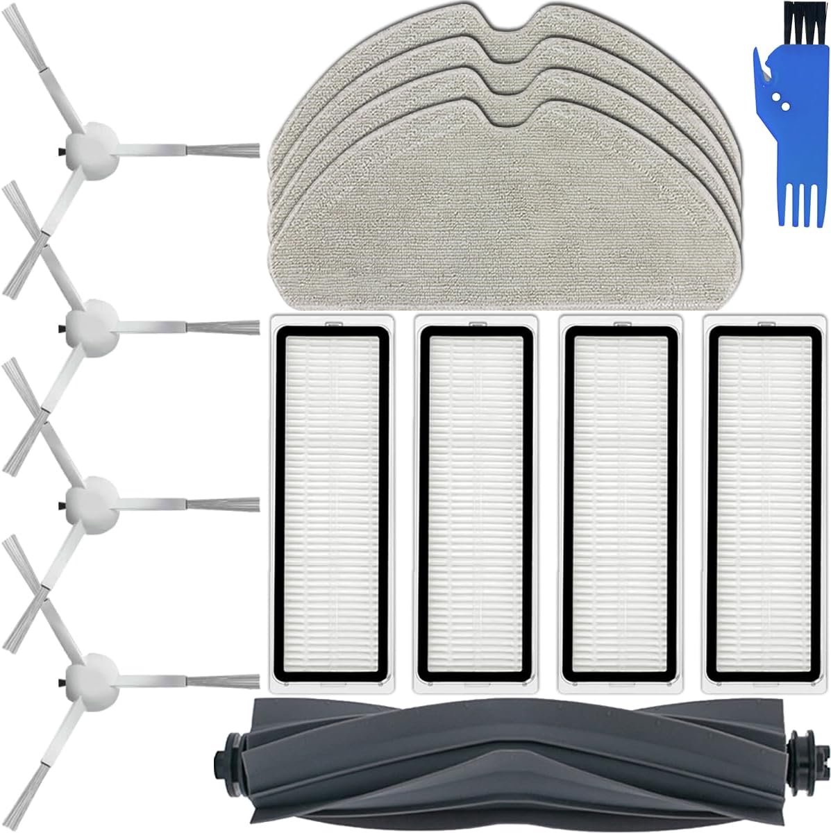 Replacement Parts Accessories for Dreame D10s /D10s Pro Robot Vacuum Cleaner Set, 1 x Main Rubber Brush, 4 x Side Brushes, 4 x Mop Wipes, 4 x HEPA Filters, 1 x Cleaning Brush (13 Pcs)