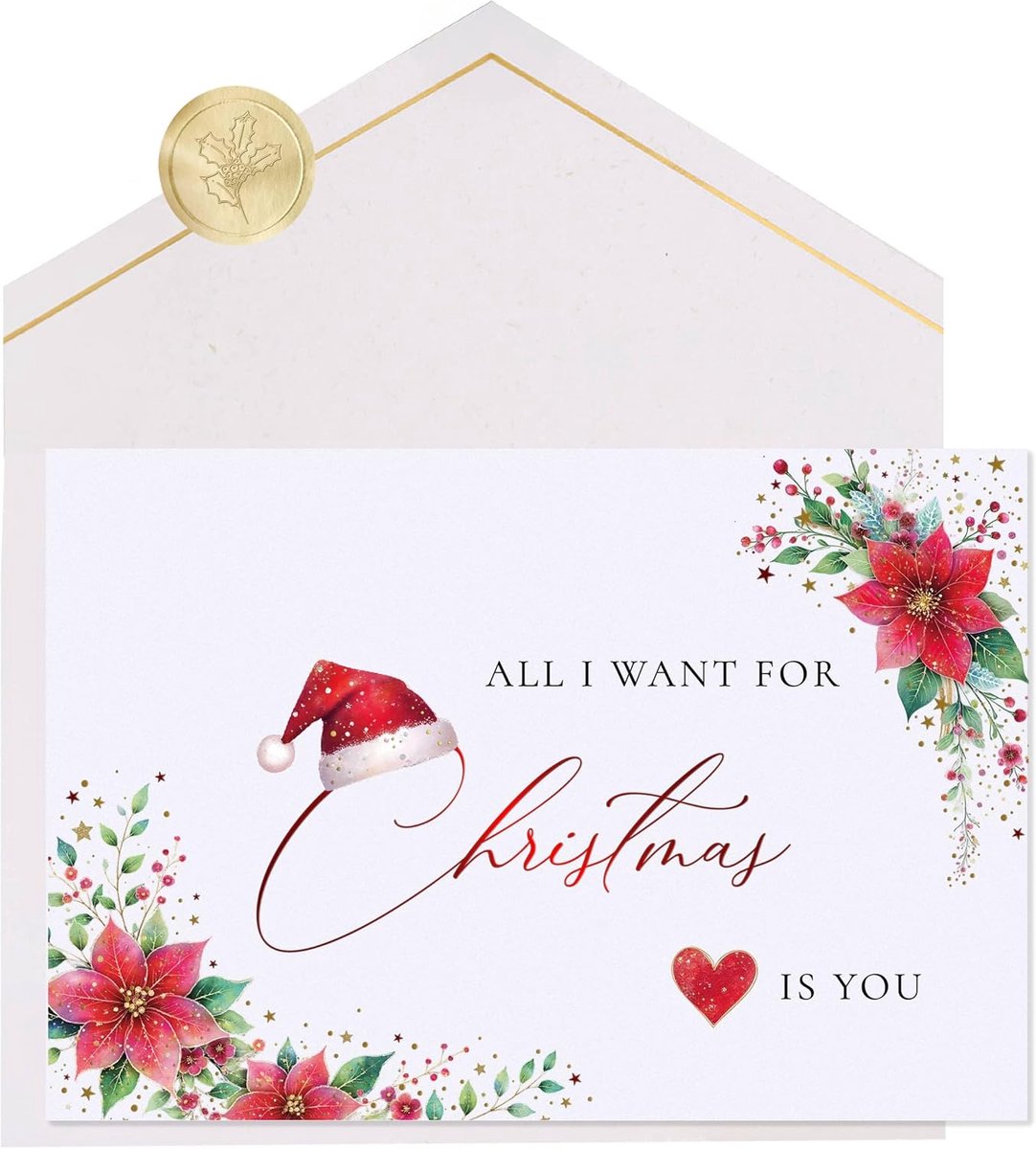 Coon Papeterie Kerstkaart STARDUST - Premium kerstkaart All i want for Christmas is you gemaakt van 300g parelmoerpapier met FinePaper envelop & zegelsticker - 17 × 11,5 cm