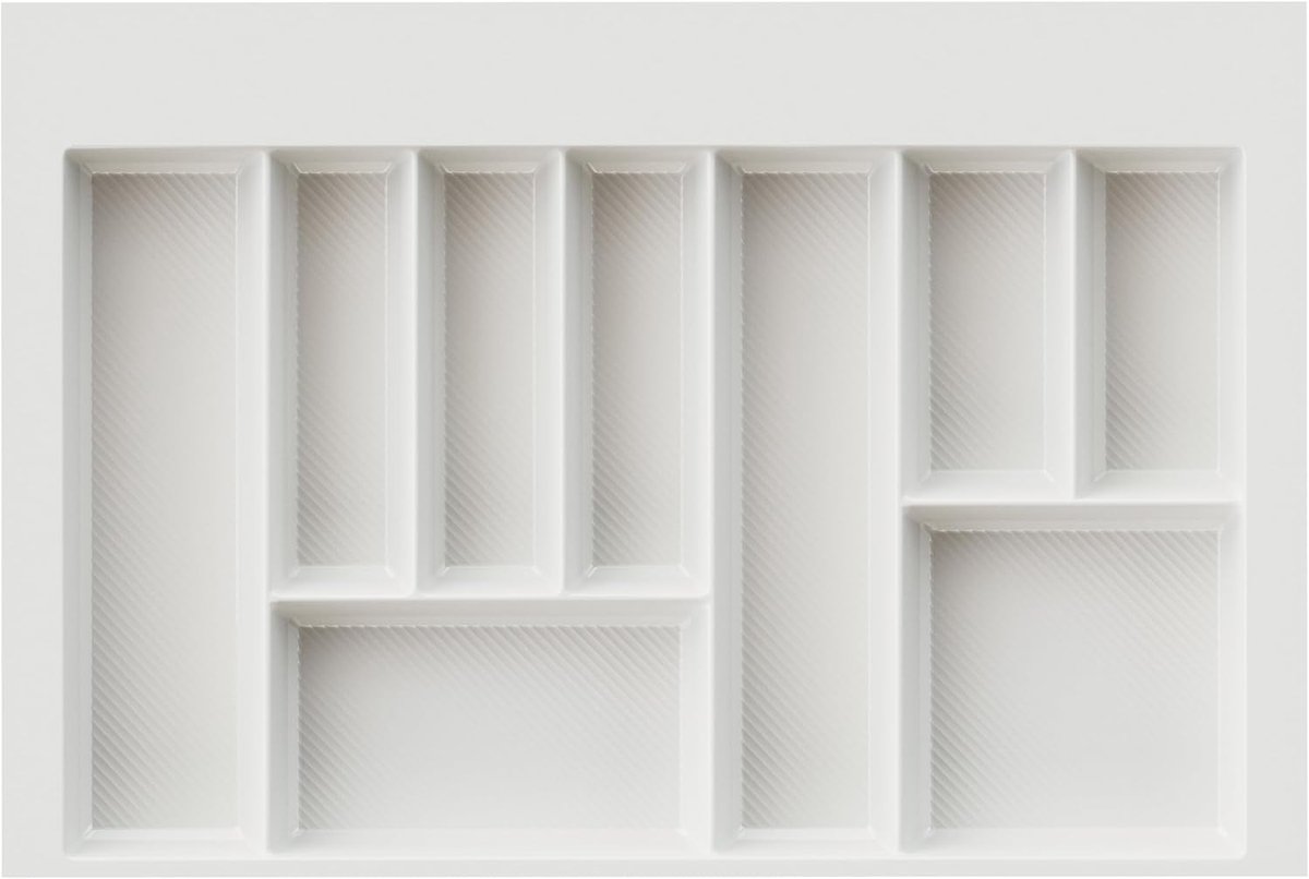 Bestekinzet Divio Grip voor lades van 80 cm breed, 75 x 49 cm – inkortbaar, 9 vakken, kleur: wit, bestekorganizer van robuust kunststof