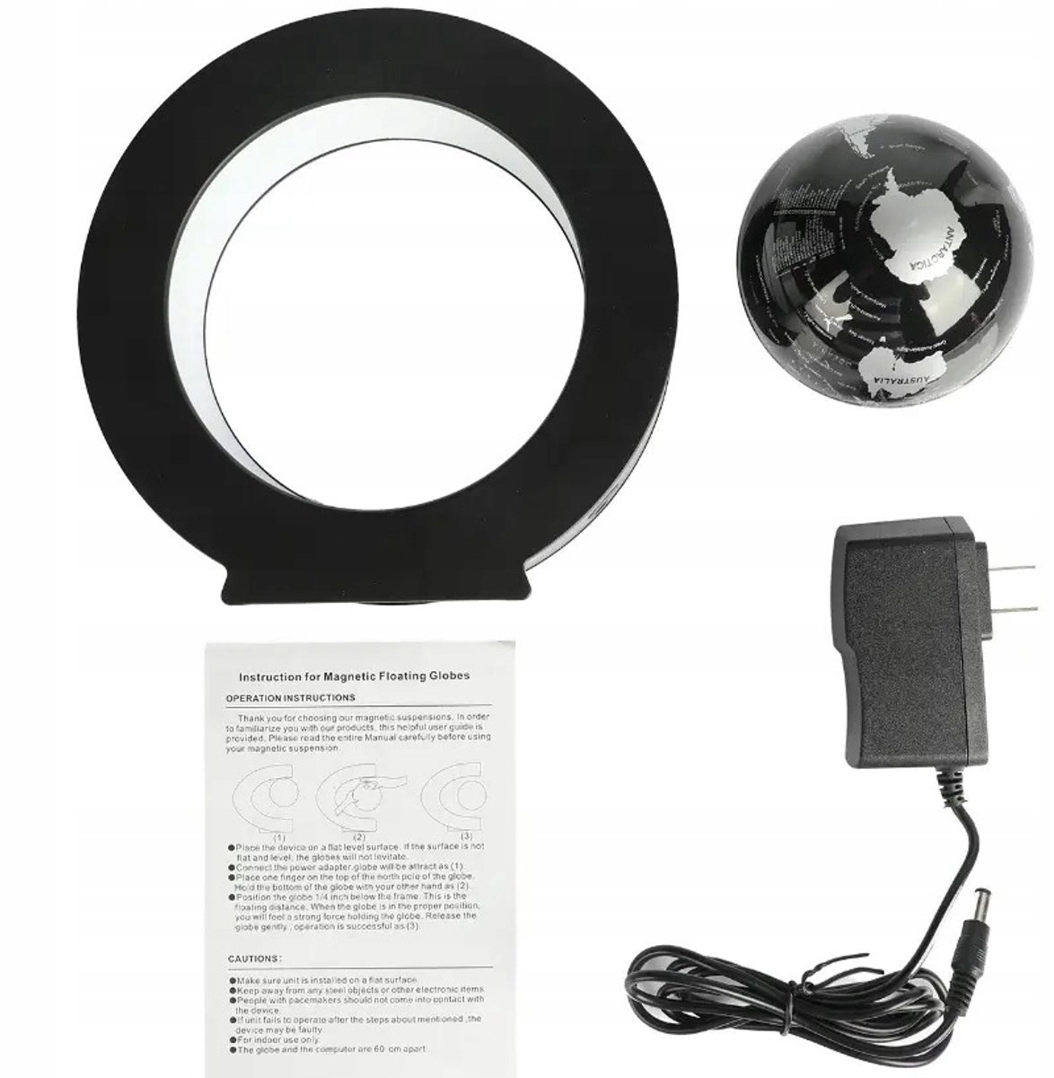 Zwevende Wereldbol met LED Verlichting - Decoratieve Zwarte Bol