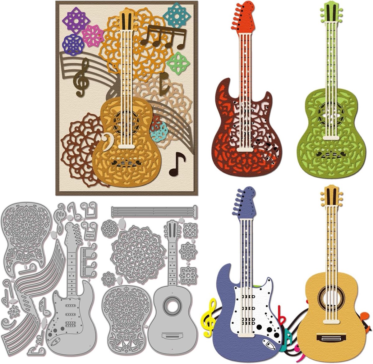 Mandala Gitaar Snijmallen Voor DIY Scrapbooking Metalen Notes Cut Dies Personeel Die Cuts Voor Kaarten Maken Embossing Fotoalbum Craft Decor