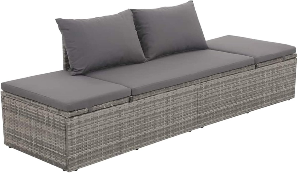 Zonnebed met kussen, ligstoel, relaxstoel, sofa, ligbank, tuinmeubelen, voor lounge, balkon en tuin, grijs, 195 x 60 cm, polyrotan