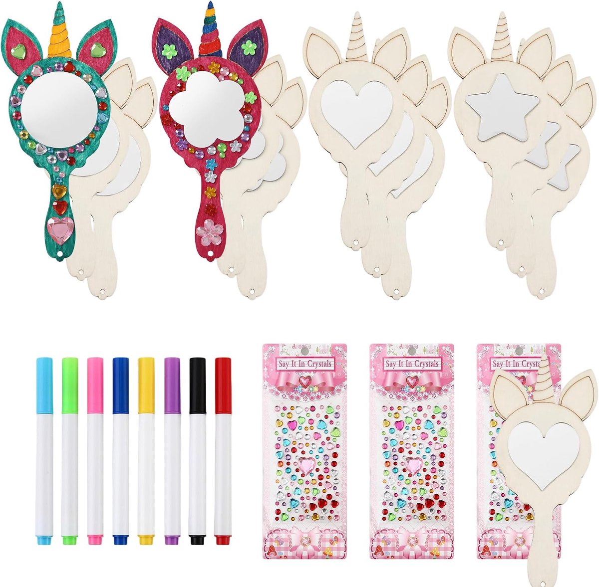 Houten knutselset, eenhoornversieringen met aquarelpenselen, set voor kinderverjaardag