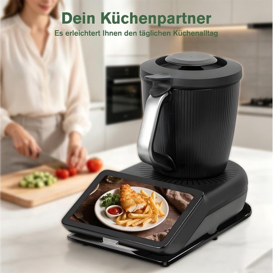 Schuifplaat voor Thermomix TM7 zwart, met siliconen schermbeschermer en 360° draaibare metalen wieltjes, soepel schuivend, antislip, speciaal accessoire voor Thermomix TM7 — afbeelding 4