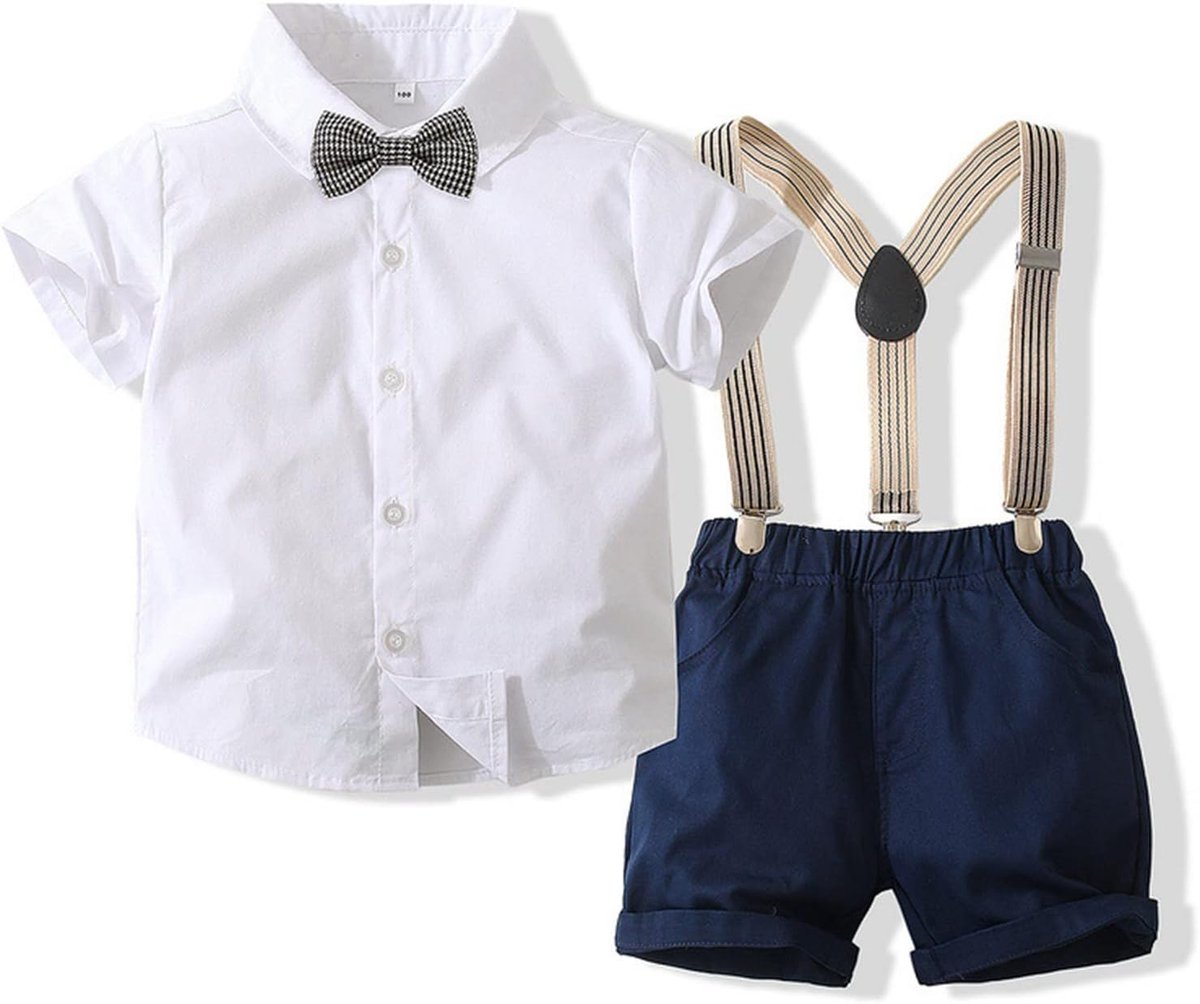 Baby Gentleman Set met bijpassende strik, hemd, bretels en broekje