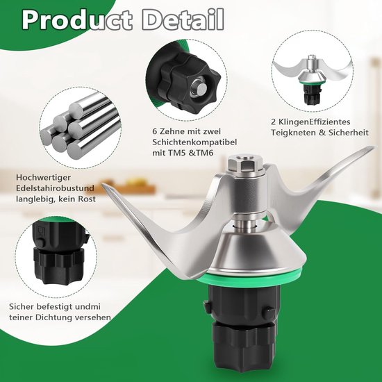 Stalen deegmes voor Vorwerk Thermomix TM6/TM5, nauwkeurig mixmes, reserveonderdeel, geen deegredu, duurzame Thermomix accessoires, deegmengmes, vervanging voor TM6 en TM5 — afbeelding 3