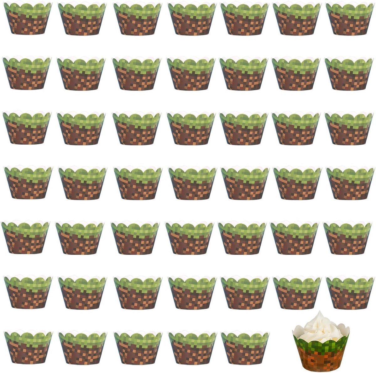 Cupcake-vormpjes met spelmotieven, 48 stuks, Motief: Miner, Muffins, bakvormpjes, decoraties voor de rand van de taart voor verjaardagsfeestje, babyparty