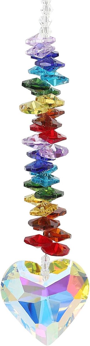 Opknoping kristallen zonnevanger prisma met hart bal kralen voor binnen/buiten raam thuis auto tuin verjaardagsfeestje decor vrouwen, 7-kleuren