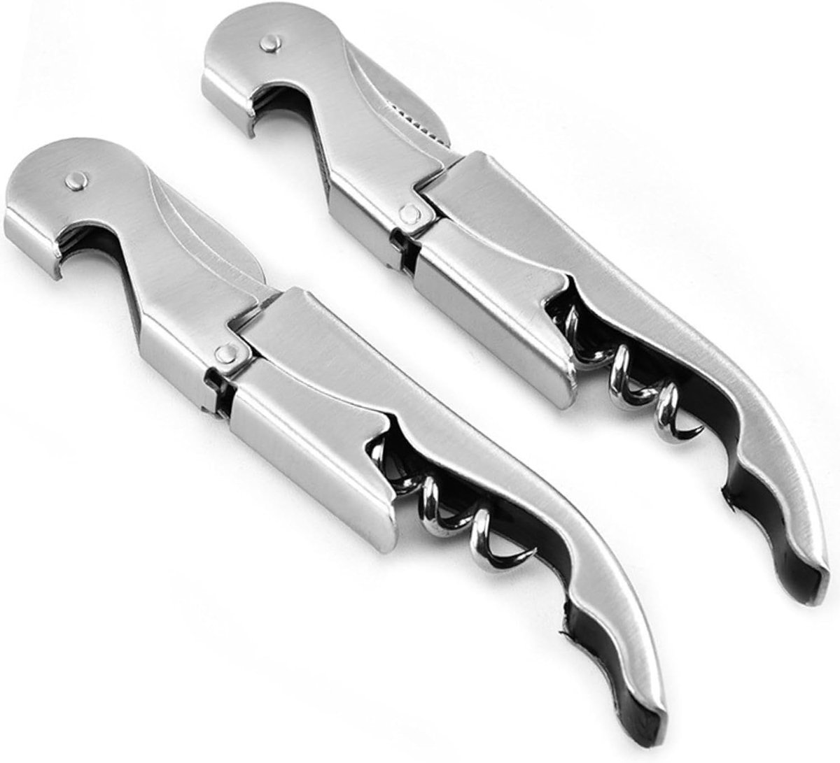 (2 stuks) | professionele kurkentrekker | flesopener | Rolhas van roestvrij staal | robuuste wijnflesopener (zilver, 2 stuks)
