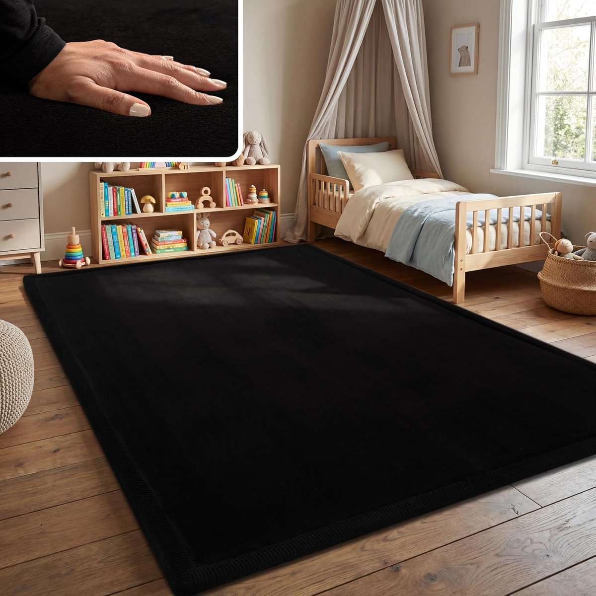 Home Tapijt Voor Kinderen Vloerkleed Kinderkamer Zacht Antislip Modern, Maat:120x160 cm, Kleur:Zwart