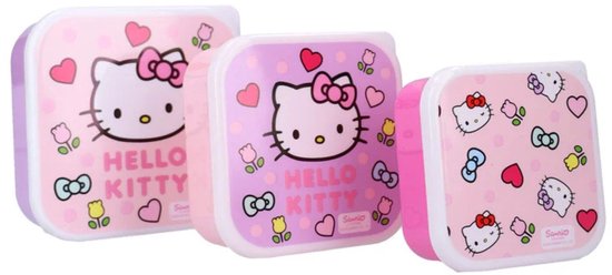 Hello Kitty Lunchset - Lunchbox - Drinkfles - 3 Snackboxen - Meerkleurig van Hello Kitty — afbeelding 3