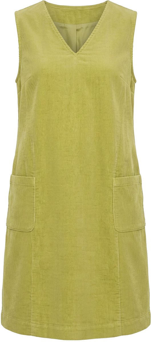 Ulla Popken - Dames - Corduroy jurk V-hals mouwloos zakken - Salbei groen - Maat 46+